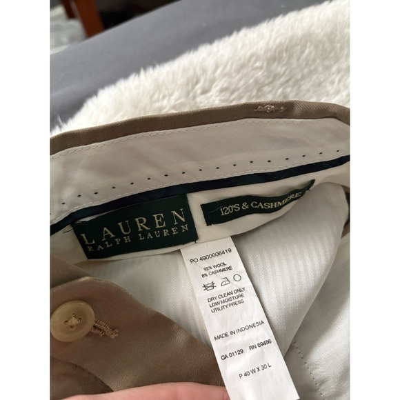 Lauren Ralph Lauren Men's Beige Cuffed Straight Wool Cashmere Pants 120s‎ 40x30 - Picture 6 of 6